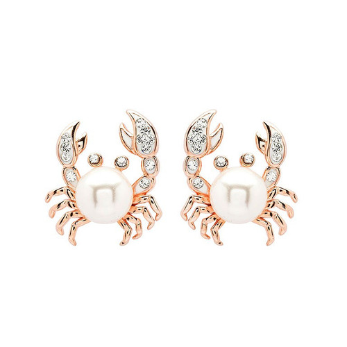 Ocean Jewelry Rose Gold & Pearl Crab Stud Earrings