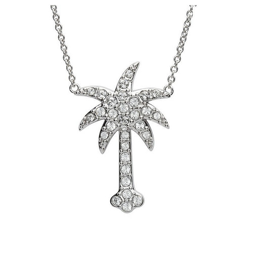 Ocean Jewelry Crystal Palm Tree Pendant Silver Necklace