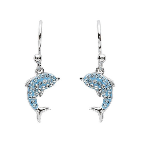 Ocean Jewelry Aqua Blue Crystal Dolphin Drop Silver Earrings Ocean Jewelry Aqua Blue Crystal Dolphin Drop Silver Earrings