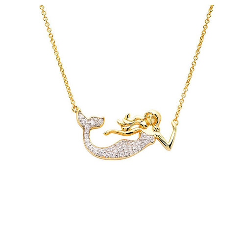 Ocean Jewelry Swimming CZ Mermaid 14KT Vermeil Gold Necklace Ocean Jewelry Swimming CZ Mermaid 14KT Vermeil Gold Necklace