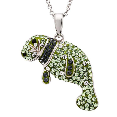 Ocean Jewelry Peridot Green Crystal Manatee Pendant Silver Necklace Ocean Jewelry Peridot Green Crystal Manatee Pendant Silver Necklace