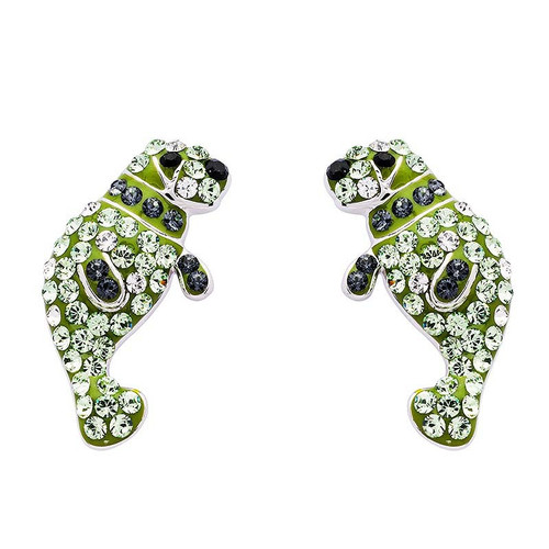 Ocean Jewelry Peridot Green Crystal Manatee Silver Stud Earrings Ocean Jewelry Peridot Green Crystal Manatee Silver Stud Earrings