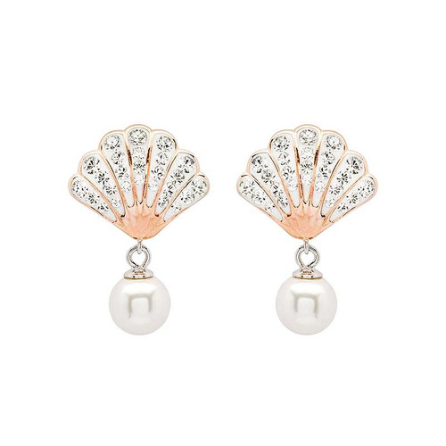 Ocean Jewelry Pearl Drop Rose Gold & Silver Scallop Shell Earrings Ocean Jewelry Pearl Drop Rose Gold & Silver Scallop Shell Earrings