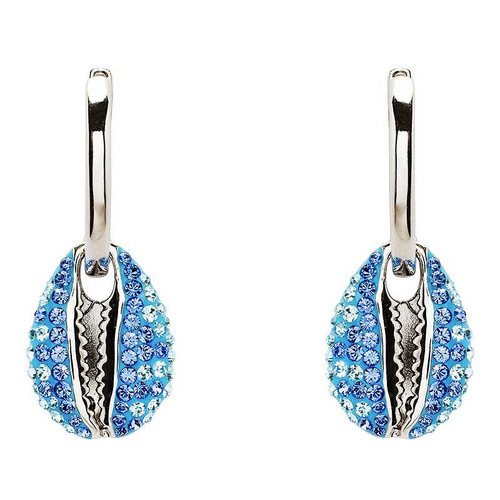 Ocean Jewelry Sapphire and Aqua Crystal Cowrie Shell Silver Drop Earrings Ocean Jewelry Sapphire and Aqua Crystal Cowrie Shell Silver Drop Earrings