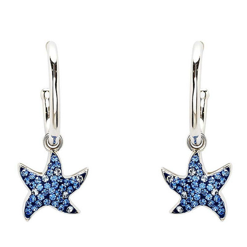 Ocean Jewelry Sapphire Crystal Starfish Dangle Silver Earrings Ocean Jewelry Sapphire Crystal Starfish Dangle Silver Earrings