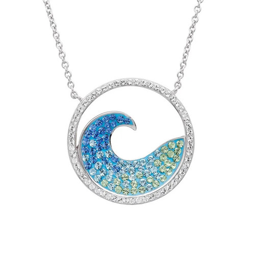 Ocean Jewelry Blue Crystal Wave Pendant Silver Necklace Ocean Jewelry Blue Crystal Wave Pendant Silver Necklace