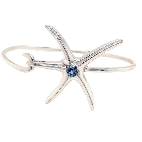 NAU-T Girl Starfish Silver Hinged Bangle Bracelet