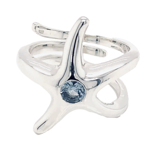 NAU-T Girl Starfish Blue Crystal Center Silver Ring NAU-T Girl Starfish Blue Crystal Center Silver Ring
