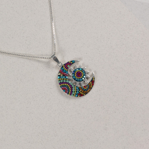 Mosaico Jewelry Crystal Moon and Sun Silver Chain Necklace