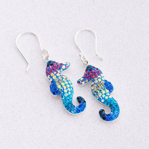 Mosaico Jewelry Crystal Seahorse Dangle Earrings