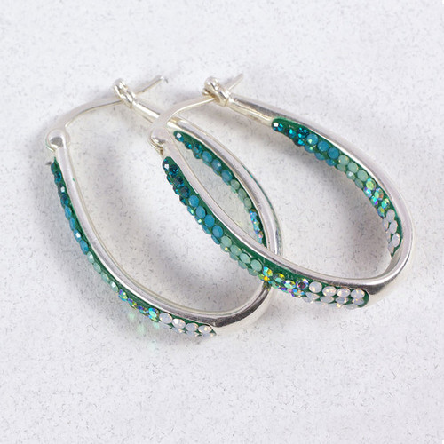 Mosaico Jewelry Inside Outside Crystal Silver Hoop Earrings
