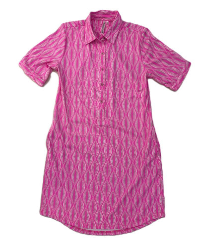 Lulu-B Neon Pink Diamond Dot Print Shirt Dress