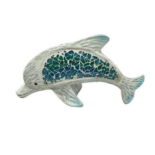 Dolphin Table Top Figurine With Blue Mosaic Glass Dolphin Table Top Figurine With Blue Mosaic Glass