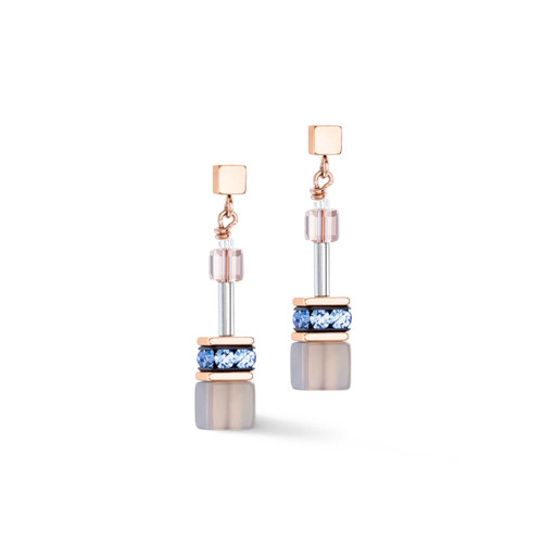 Coeur De Lion Iconic Precious Light Blue & Beige GeoCUBE® Crystal Dangle Earrings