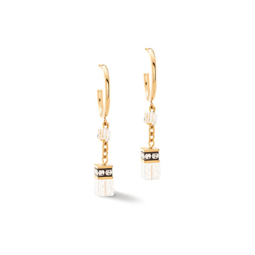 Coeur De Lion Festive Layers Clear GeoCUBE® Crystal Gold Hoop Earrings
