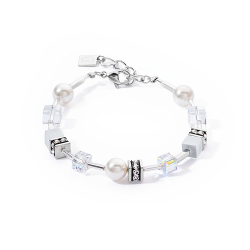 Coeur De Lion Iconic Pearl Mix GeoCUBE® Crystal Silver Bracelet