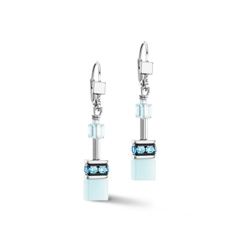 Coeur De Lion Iconic Mono Ice Blue GeoCUBE® Crystal Silver Earrings