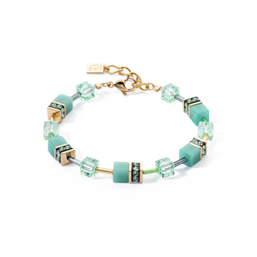 Coeur De Lion Iconic Mono Sea Green GeoCUBE® Crystal Gold Bracelet