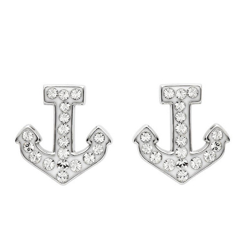 Ocean Jewelry Swarovski Crystal Anchor Silver Stud Earrings Ocean Jewelry Swarovski Crystal Anchor Silver Stud Earrings