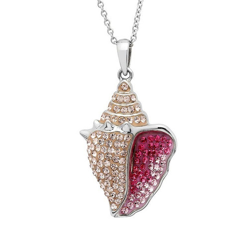 Ocean Jewelry Pink Crystal Conch Shell Pendant Silver Necklace