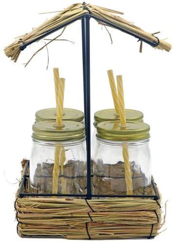 Tiki Hut Drinking Glass Caddy Set