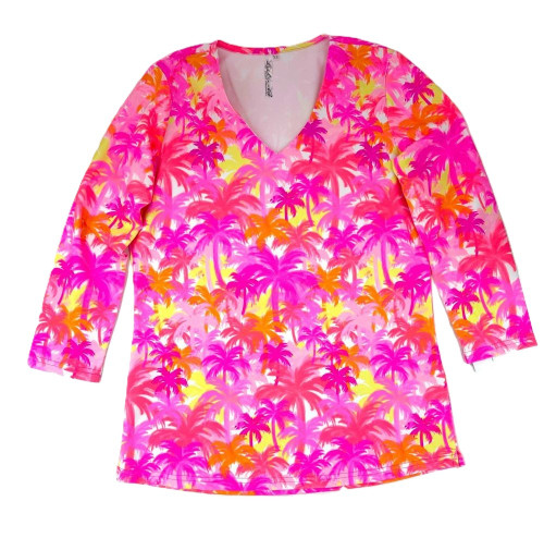 Lulu-B Moma Bright Pink Palm Tree Print Tunic Top