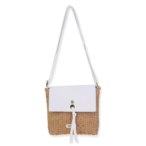 Sun N Sand Natural Straw and Vegan Leather Crossbody Purse