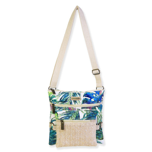 Sun N Sand Paul Brent Pal Leaf Print Straw Pocket Medium Crossbody Purse