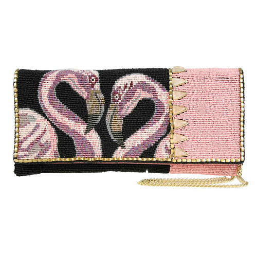 Mary Frances In Sync Pink Flamingo Beaded Clutch Bag Purse Mary Frances In Sync Pink Flamingo Beaded Clutch Bag Purse
