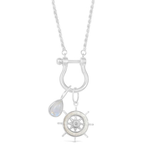Dune Jewelry The Captain's Kate Silver Ship Wheel Charm Necklace With Boynton Beach Inlet Sand Dune Jewelry The Captain's Kate Silver Ship Wheel Charm Necklace With Boynton Beach Inlet Sand