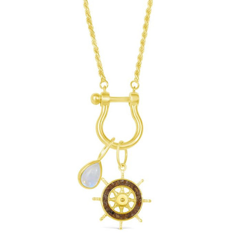 Dune Jewelry The Captain's Kate 14KT Gold Ship Wheel Charm Necklace With Boynton Beach Inlet Sand Dune Jewelry The Captain's Kate 14KT Gold Ship Wheel Charm Necklace With Boynton Beach Inlet Sand