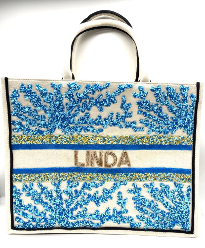 Tiana Designs Beaded Blue Sea Coral Linda Tote Bag