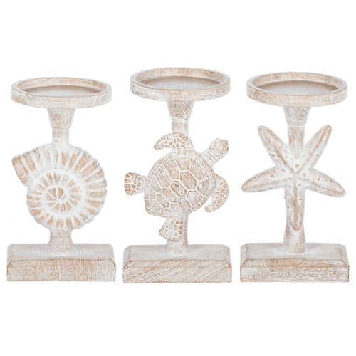 Ganz Washed Wood Candle Pillar Holder