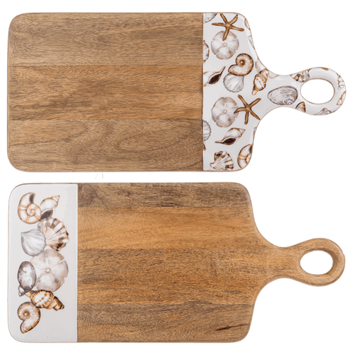 Ganz Mango Wood Seashell Artwork Paddle Handle Cutting Board