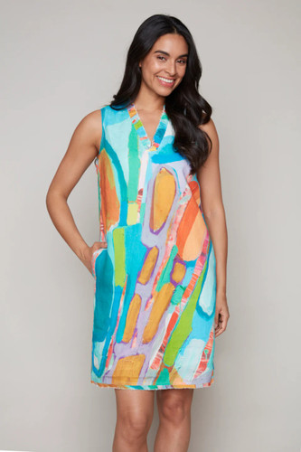 Claire Desjardins Peacock In A Pen Ruffle V-Neck Linen Sleeveless Dress Claire Desjardins Peacock In A Pen Ruffle V-Neck Linen Sleeveless Dress