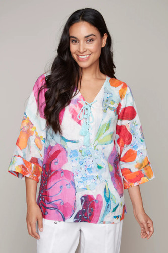 Claire Desjardins A Smattering of Spring Lace-Up 3/4 Sleeve Tunic Claire Desjardins A Smattering of Spring Lace-Up 3/4 Sleeve Tunic