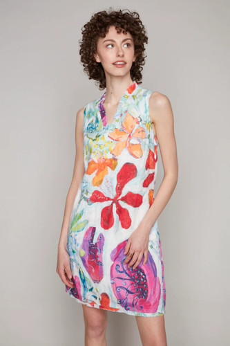 Claire Desjardins A Smattering of Spring Ruffle V-Neck Linen Sleeveless Dress Claire Desjardins A Smattering of Spring Ruffle V-Neck Linen Sleeveless Dress