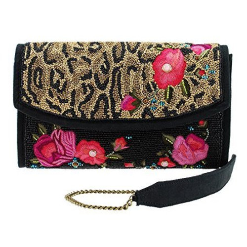 Mary Frances Flowers Gone Wild Leopard Clutch Shoulder Bag