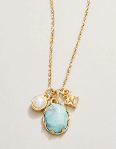 Spartina 449 Coralie Light Turquoise & Pearl Gold Charm Necklace