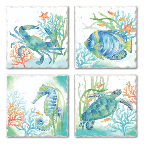 Thirtystone Sealife Tumbled Tile 4 Pack Coaster Set Thirtystone Sealife Tumbled Tile 4 Pack Coaster Set