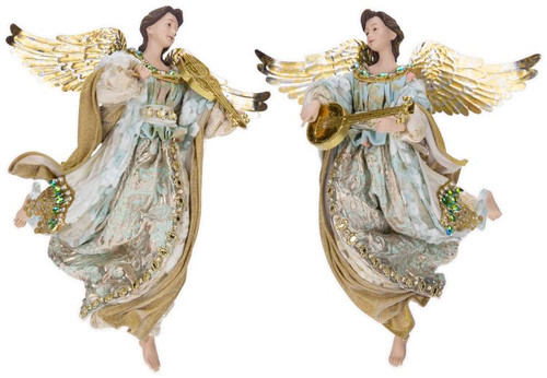 Tapestry Flying Angels with Musical Instruments Set of 2
