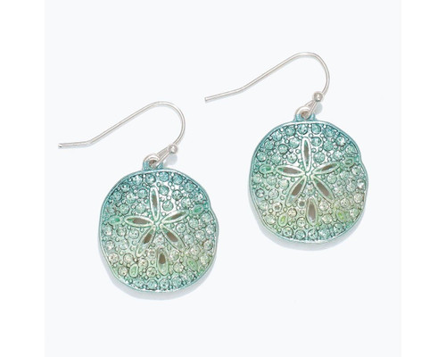 Periwinkle Sand Dollar Aqua Mint Crystals Silver Dangle Earrings