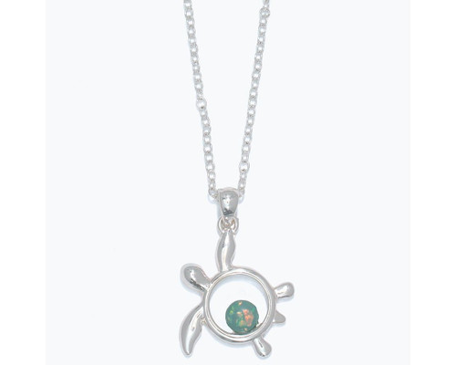 Periwinkle Silver Turtle with Green Accent Pendant Silver Chain Necklace