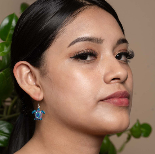 Mosaico Jewelry Swimming Crystal Turtle Silver Dangle Earrings