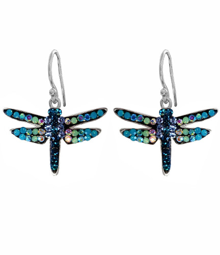 Mosaico Jewelry Mystic Crystal Dragonfly Dangle Silver Earrings