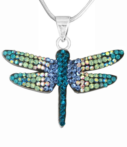 Mosaico Jewelry Mystic Dragonfly Large Crystal Pendant Silver Chain Necklace