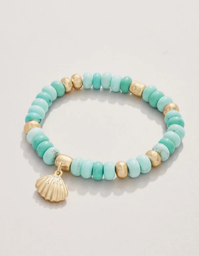 Spartina 449 Charmed Gold Shell Turquoise Bead Stretch Bracelet