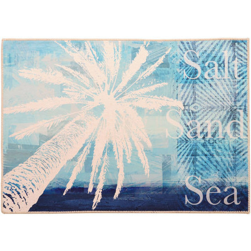 Olivia's Home Salt, Sand, Sea Ultra Thin Palm Tree Accent Rug