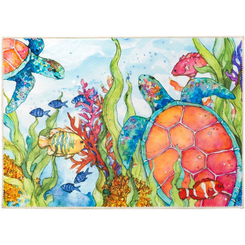 Olivia's Home Undersea Society Colorful Ultra Thin Palm Tree Accent Rug