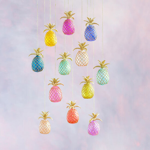 Glitterville Glass Rainbow Of Colors Pineapple Ornaments Set of 12 Glitterville Glass Rainbow Of Colors Pineapple Ornaments Set of 12